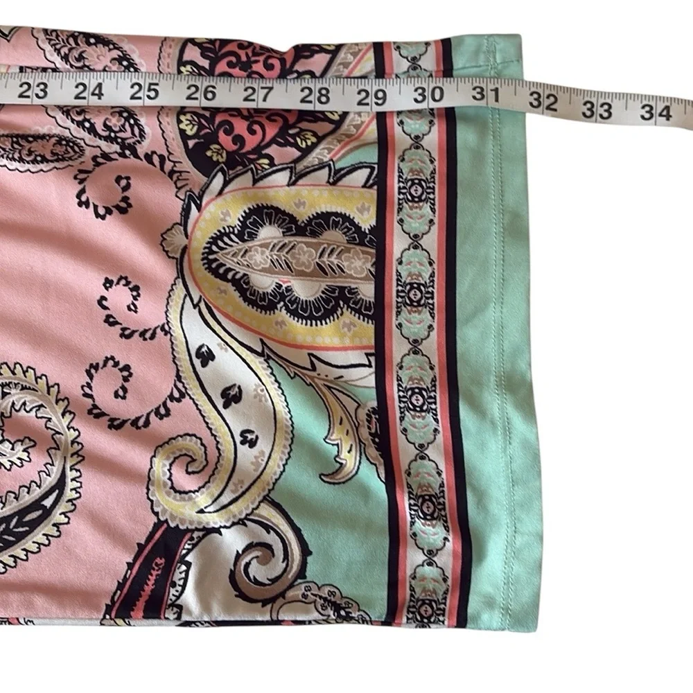 Melissa Paige wide leg/palazzo style pants, paisley print, pink/teal/ white, L